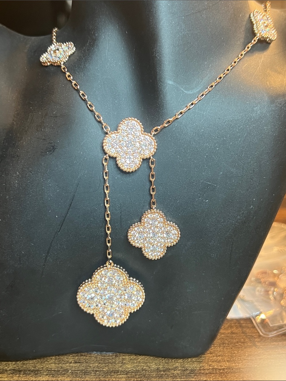 Crystal Pavé Clover Drop Necklace - Gold Tone